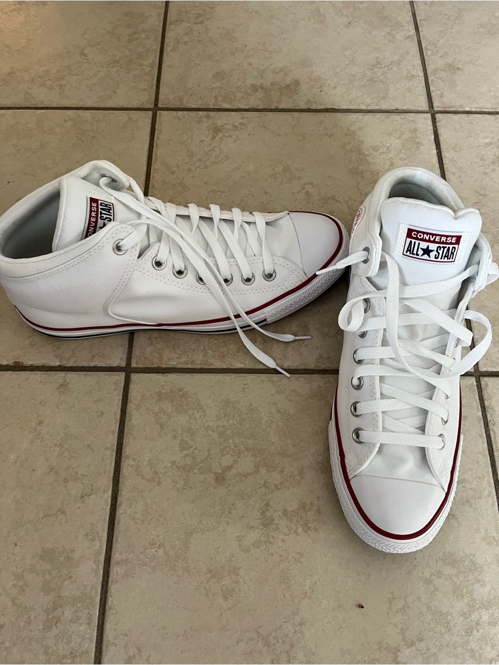 *NEW NEVER WORN* Converse All Star White High-Top Sneakers with Red Trim